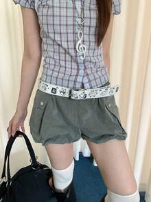 1pc Women's White PU Material Personalized Cartoon Graffiti Decor Niche Belt - White - View 3