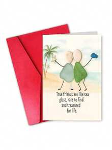 OBOVAY 1pc "True Friends Like Sea Glass" Friendship Greeting Card With Envelope, Beach Themed BFF Keepsake Gift, Blank Inside, 5" X 7" Card With Envelope - A - View 6