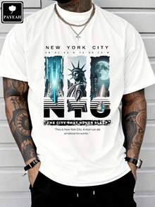 Camiseta ClassicPAYEAH con Estampado Gráfico New York Freedom,% Algodón Grueso, Camiseta de Verano - Blanco - Ver 1
