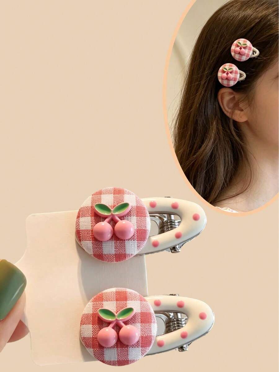 4 pièces - Pinces à cheveux cerise mignonnes, pinces à cheveux à pois roses, pinces à cheveux simples et uniques de petite taille, accessoires pour cheveux de filles -- Cadeau idéal pour un usage quotidien. - Multicolore - Voir 1