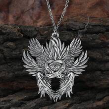 Vintage Distressed Six-Winged All-Seeing Eye Pendant Necklace, Mysterious Symbol Titanium Steel Clavicle Chain, Niche Dark Accessory - Antique Silver - View 7