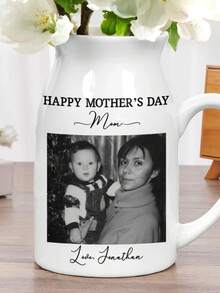 客製化照片灰階 I Love You Mommy 個性化陶瓷花瓶 - 白色 - 查看 3