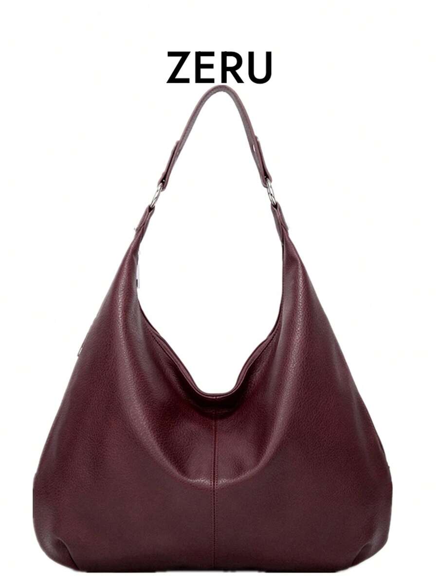 Vintage Tote Bag For Women, New Fashion Large Capacity Shoulder Handbag, Soft Leather Underarm Bag, - Burgundy - View 1