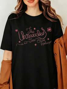 Olivias Rodrigos The Unraveled Tour Floral Cursive Script Graphic Fan Gift Unisex Heavy Cotton Crew Neck Short Sleeve Casual T-Shirt - Schwarz - Übersicht 1