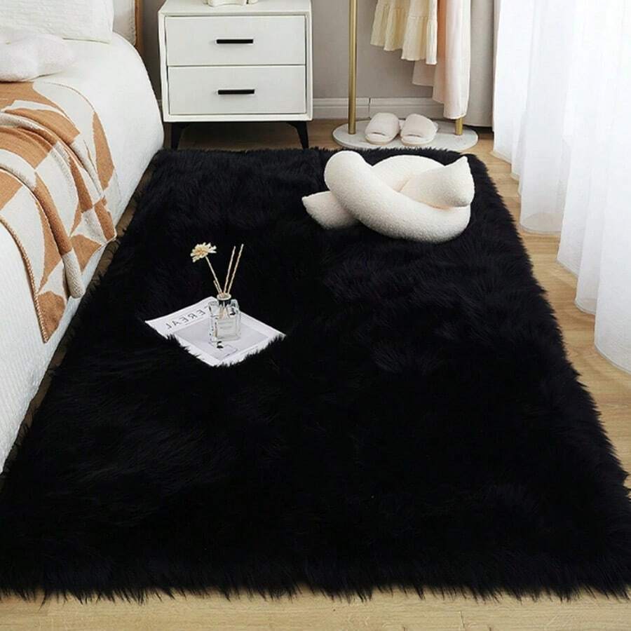 1pc Faux Wool Carpet Rug, Thick Fluffy Long Pile, Suitable For Bedroom, Living Room, Bedside, Sofa, Washable, Daily Home Decor