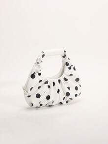 SCULPTEDSTYLE BAGS 1件黑白對比圓點印花雲朵包，時尚褶皺設計，極簡拼接優雅女款手提包，適合日常通勤、購物、約會、下午茶 - 白色 - 查看 4