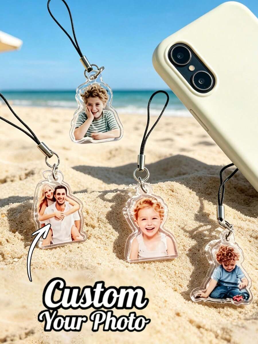 Personalized Photo Keychain, Phone Charm, Customized Portrait Phone Accessory, Customizable Photo, Suitable For Men And Women, Customized Accessory For Handbags, Mother's Day Gift For Mom Or Grandmother, Valentine's Day Gift For Loved Ones, DIY Photo Snap Button Charm For Camera Bags, Birthday Or Anniversary Gift, Heartwarming Customized Gift For Friends And Family - Multicolor - View 1