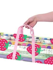 1pc Strawberry Print Wrapping Paper Storage Bag, Waterproof Oxford Cloth Organizer With Clear Window & Carrying Handle For Gift Wrap Rolls, Home Closet Storage Solution, Portable Container - View 3