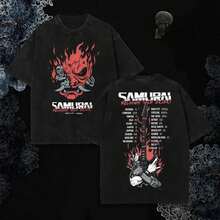 de doble cara, camiseta inspirada en Cyberpunk 2077, camiseta con efecto vintage lavado, ropa urbana de algodón premium, camiseta unisex de banda de rock, regalo para fans, ropa para hombre. - Negro - Ver 1