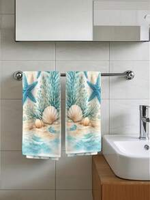 2 buah Handuk Motif Bintang Laut - Bahan Poliester Sangat Lembut & Tahan Lama, Cocok untuk Dapur, Kamar Mandi, dan Pantai - Hadiah Dekorasi Bahari yang Sempurna untuk Pecinta Laut - MultiWarna - View 1