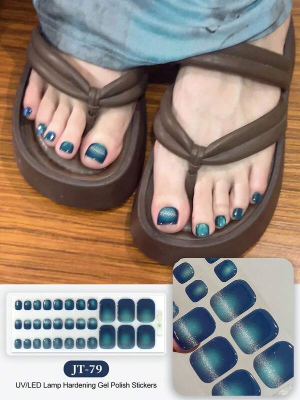 Cross-Border New Semi-Cured Gel Summer Toe Nail Stickers, Glitter Shiny Design, In Stock Wholesale, Waterproof And Long-Lasting