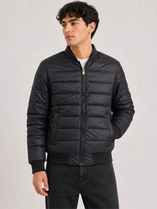 Men's Reversible Double-Faced Twill Jacket With Nylon Side - Casual Winter Style - Black - View 4