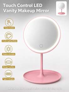 This Touch-Controlled LED Makeup Mirror Features Three-Color Adjustable Brightness, A Round, Rotatable, Rechargeable Design, An LED Ring Light, And A Storage Tray. Suitable For Bedrooms, Bathrooms, And Dressing Tables, It Makes An Ideal Gift. - 星星 - 查看 7