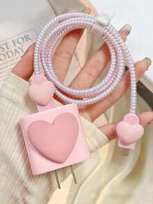 5pcs Cute Pink Heart Protective Covers, Compatible With IPhone 18W/20W Chargers, Prevent Breakage - Pink - View 7