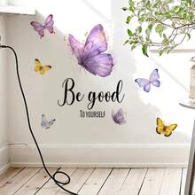 1 pieza Pegatina de pared con refrán en inglés, mariposa, flor y hierba, adecuada para decoración de pared de dormitorio, sala de estar y estudio, material de PVC autoadhesivo, tamaño 23.6 pulgadas*11.8 pulgadas - 1PC - Ver 8