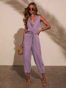 Pantalón mono vaquero ligero, diseño casual para uso diario - Morado claro - Ver 1