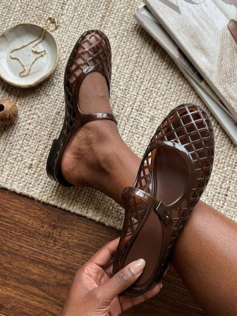 Summer Jelly Sandals For Women, Fashion Jelly Sandals Casual & Stylish Shoes, Elegant High Heel Soft Comfort Breathable Daily Outdoor Footwear - 摩卡棕 - 查看 1
