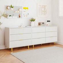 Modular 9-Drawer Sideboard Set, Modern Design, Storage Unit, White And Gold - H 72/W 200/D 40 Cm - 白色 - 查看 10