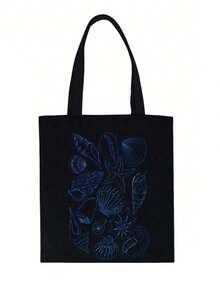 Ocean Theme Canvas Tote Bag, With Starfish And Shell Pattern, Large Capacity Women's Shoulder Bag, Portable Tote Bag, Multi-Functional Storage Bag, Commuter Shopping Bag, Foldable Large Capacity Casual Grocery Bag, Perfect Gift For Friends Who Love The Ocean, Women, Mothers, Teacher's Day, Back To School Season, Birthday Holiday, Spring And Summer Beach Vacation - Multicolor - View 14