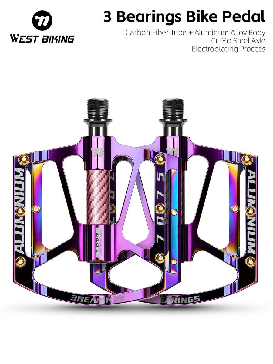 WEST BIKING Bicycle Pedals 3-Bearing Wide Anti-Slip Aluminum Alloy Pedals Personalized Cycling Gear Accessories - Multicolor - View 1