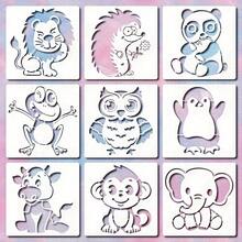 9pcs Reusable Cute Animal Painting Templates, Suitable For DIY Art Crafts, 5.9-Inch Durable Lion, Elephant, Panda, Monkey Templates, Plastic Drawing Templates - Animal - View 3