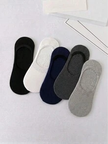 5 Pairs Men's Solid Color No-Show Socks, Soft And Breathable, Suitable For All Seasons - Multicolor - View 1