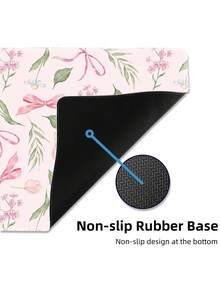 Girl Style Watercolor Pink Bow Floral Oversized Gaming Mouse Pad, Wildflower Tulip Leaf Print XXL Desk Mat, White Background Romantic Plant Non-Slip Rubber Keyboard Pad, Girl Office Desk Decor - View 10