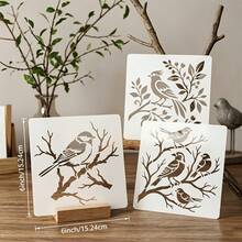 4pcs Reusable Bird And Branch Stencil - Natural Floral Pattern Stencils, Suitable For Wall Art, Fabric Painting, Scrapbooking, Can Be Paired With Chick, Cardinal, Sparrow And Branch Designs, Used For Home Decor, Furniture And Canvas Crafts - Bird Template - View 2