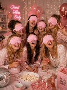 12pcs Pink Spa Pajama Party Supplies - Sleep Mask And Bow Headband, Suitable For Pajama Party Gifts, Hair Accessory Set - Pink - View 4