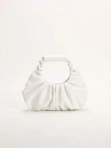 SCULPTEDSTYLE BAGS 1件黑白對比圓點印花雲朵包，時尚褶皺設計，極簡拼接優雅女款手提包，適合日常通勤、購物、約會、下午茶 - 白色 - 查看 5