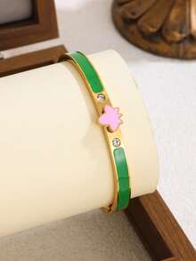 18K Gold Plated Pink & Green Butterfly Zirconia Bracelet, Elegant & Fashionable Jewelry Accessory Suitable For Daily Wear And Parties - Yellow Gold - View 6