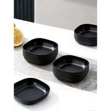 2/5/8/10/12pcs Black Reusable Square Plates, Lightweight Deep Dish, Unbreakable, Suitable For Home, Kitchen, Restaurant, Dorm, Camping And Picnic, Can Be Used As Dinner Plate, Salad Plate, Snack Bowl - Black - View 3