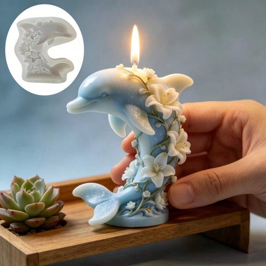 SUPWANPENG 1pc Resin Silicone Mold Lily Flower Jumping Dolphin Shape DIY Handmade Casting Mold For Making Ornaments, Candles Compatible With Resin, Plaster, Clay, Cement, Concrete Desktop Atmosphere Decor Mold, Perfect For Home Decor, Valentine's Day, Mother's Day, Father's Day, Christmas Gift Handmade Mold - NO BW269 Mold - View 1