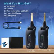 Wireless Guitar System 2.4GHz Built-In Rechargeable Lithium Battery 270° Rotatable Audio Wireless Transmitter Receiver For Acoustic Guitar Bass Violin Keyboard Electric Instruments, Black - Black - View 10