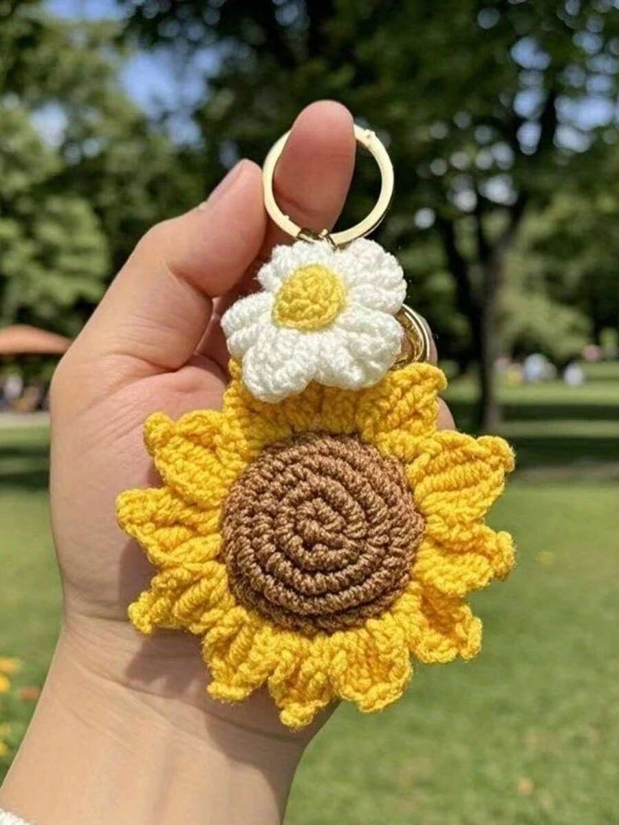 1pc Sunflower Crochet Handmade Bag Charm Car Ornament Student Backpack Pendant Accessory - Multicolor - View 1