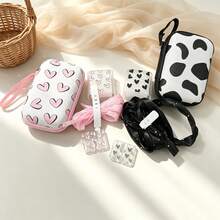 6pcs Colorful Heart/Cow Print Hard Shell Cable Organizer Set, Includes Storage Bag/Charging Case/Cable Clip/Pleated Chiffon Cable/Cable Protector, With Carrying Strap Ultra Portable, Used For CCD, Charger, Data Cable Partitioned Storage, Easy To Find Things When Going Out, No More Messy Bag - Multicolor - View 9