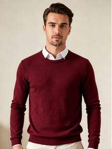 Men's Crew Neck Sweater Soft Casual Sweaters For Men Classic Pullover Sweaters With Ribbing Edge - Màu Đỏ Sâu - Xem 3
