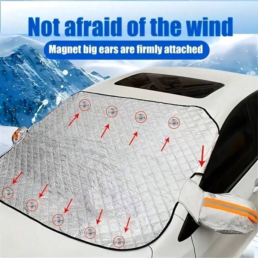 1pc Car Snow Sunshade, Thickened Car Snow Cover, Protects Car Windshield From Sun, UV And Snow, Heavy Duty All-Weather Car And Window Snow Cover - For Front Window, Side Windows And Rearview Mirror - Multi-Directional Protection, Anti-Freeze, Anti-Scratch, Privacy Protection - Winter Driving, Heavy Snow, Debris - Compatible With SUV, Provides All-Weather Protection, Prevents Snow, Frost, Sun And Leaves. Full Window Coverage, Easy To Install And Store. Fits Most Car Models