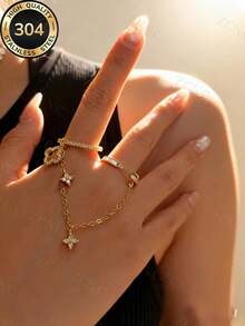 18K Gold Plated Bracelet & Ring Set, 304 Stainless Steel Rust-Proof Hypoallergenic Waterproof Premium Jewelry, Birthday Valentine's Day Gift - Gold 5 - View 4