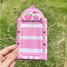 1pc Cute Strawberry Music Note Photo Card Holder, Asymmetrical Transparent PVC Card Sleeve With Beaded Lanyard, Suitable For Collecting Photo Cards - Multicolor - View 4