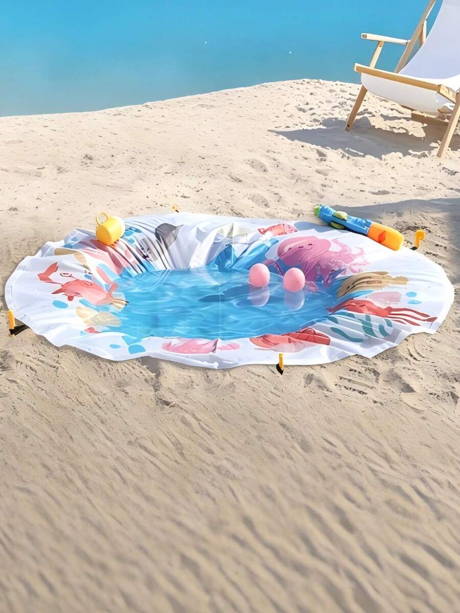 1 buah Alas Bermain Air Lipat untuk Anak, Alas Bermain Air Luar Ruangan 2-in-1, Alas Pantai & Kolam Renang Tahan Air dan Tahan Pasir