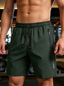 Men's Quick-Dry Workout Shorts,Stretch And Breathable Training Shorts With Zippered Pockets And Reflective Strips,Suitable For Workout And Training - Army Green - View 6