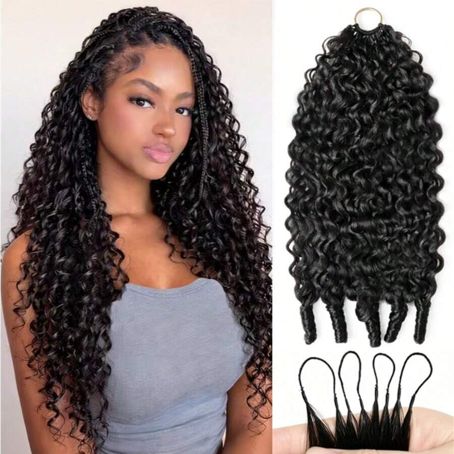 bling hair Extensions de cheveux humains birmans bouclés, crochetées, 40/45/50/55 cm (16/18/20/22 pouces), 50 g, sans nœuds, pré-séparées, 1/2/3/4 mèches, nœuds invisibles Miracle Knots, légères et réutilisables. Cheveux Remy avec boucles spirales pour femmes, cheveux humains birmans, mèches de cheveux humains, noir naturel
