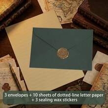 16pcs Linen Envelopes Stationery Set Vintage V-Flap Invitation Paper For Wedding Graduation Baby Shower Postcard Holder - A - View 14