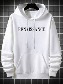 Plus Size Men's Vintage Casual Renaissance Angel Print Hoodie, Autumn/Winter - White - View 4