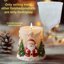 SUPWANPENG Santa Claus And Angel Cylindrical Aromatherapy Candle Silicone Mold Christmas Tree Decorated Santa Claus Little Angel Columnar Candle Mold Resin Plaster Mold Cement Concrete Mold Home Decoration Christmas Gift - A-White - View 2