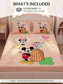 Disney 1件裝迪士尼卡通印花包床單（不含枕套），親膚床墊套，可愛卡通床上用品，柔軟透氣床墊保護套，多款可選，適用於單人/雙人/加大/特大/加州特大床，可機洗 - 彩色 - 查看 3