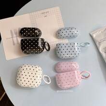 Set Casing Earphone Minimalis Motif Polkadot Pink + Cincin Gantung Kompatibel dengan Apple AirPodsPro2/AirPodsPro/AirPods4/AirPods3/AirPods2 - Berwarna merah muda - View 3