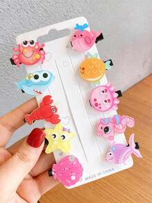 10pcs Girls Acrylic Fresh Cartoon Hair Clips - Multicolor - View 3