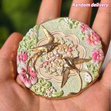 1/2 piezas Juego de espejos de maquillaje estilo chino, espejo de mano redondo con patrón floral & de pájaros, espejo de maquillaje portátil de esmalte vintage con estuche protector, accesorio de belleza portátil elegante, adecuado para maquillaje diario, viajes, tocador y regalo, envío aleatorio - Multicolor - View 12